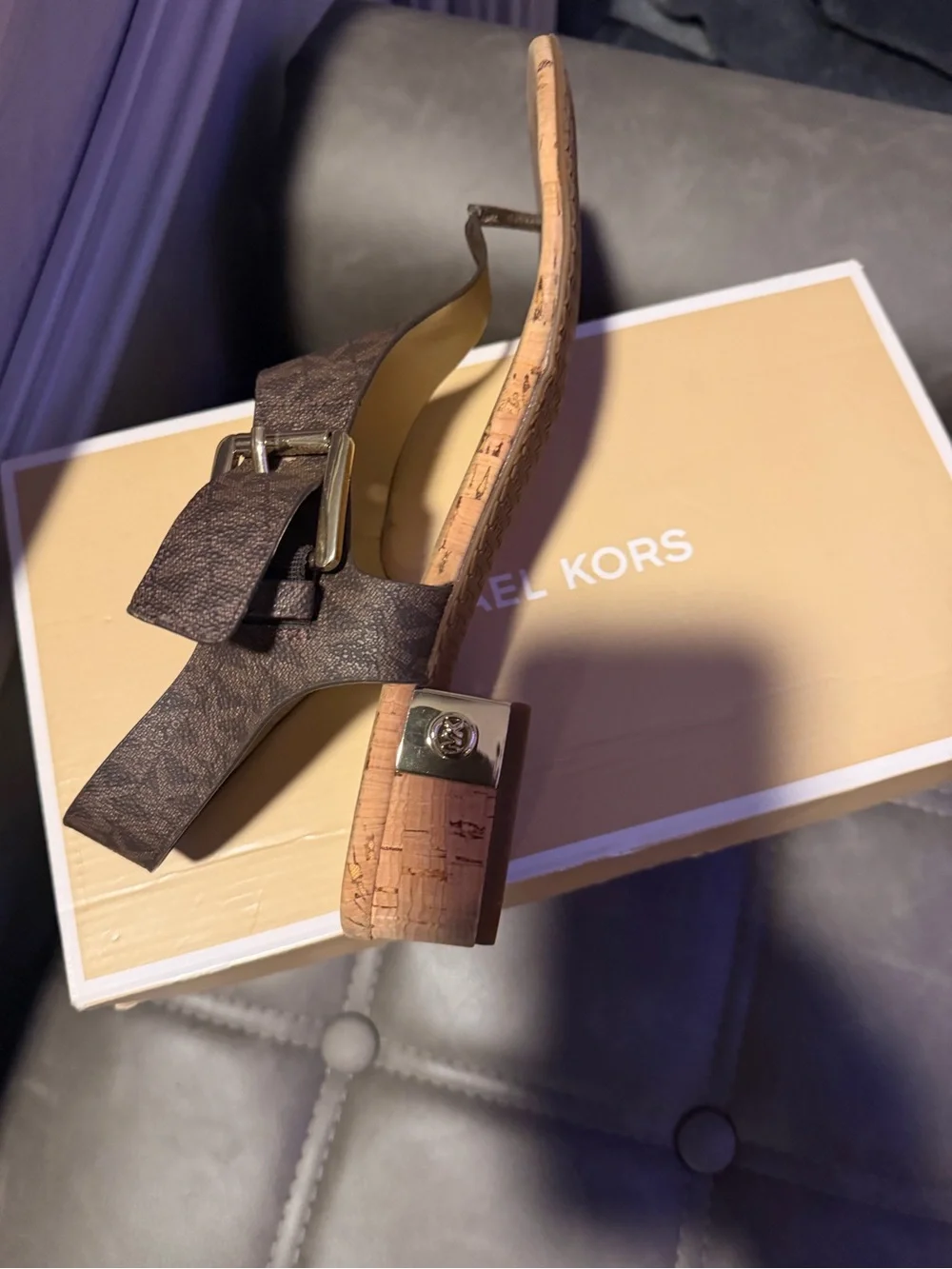Michael Kors Brown Cork Slingback Toe-Loop Sandal